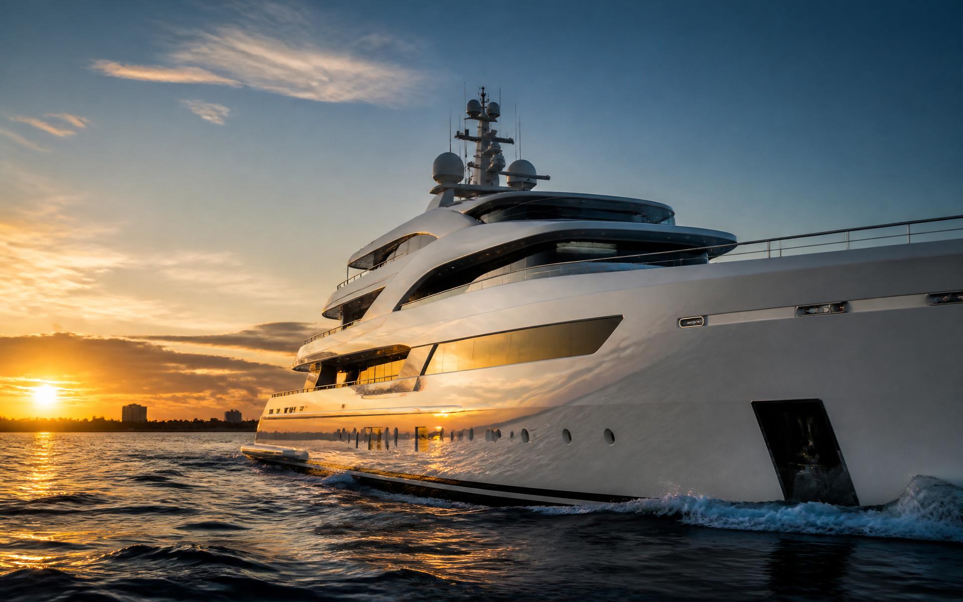 Superyacht at golden hour in Fort Lauderdale